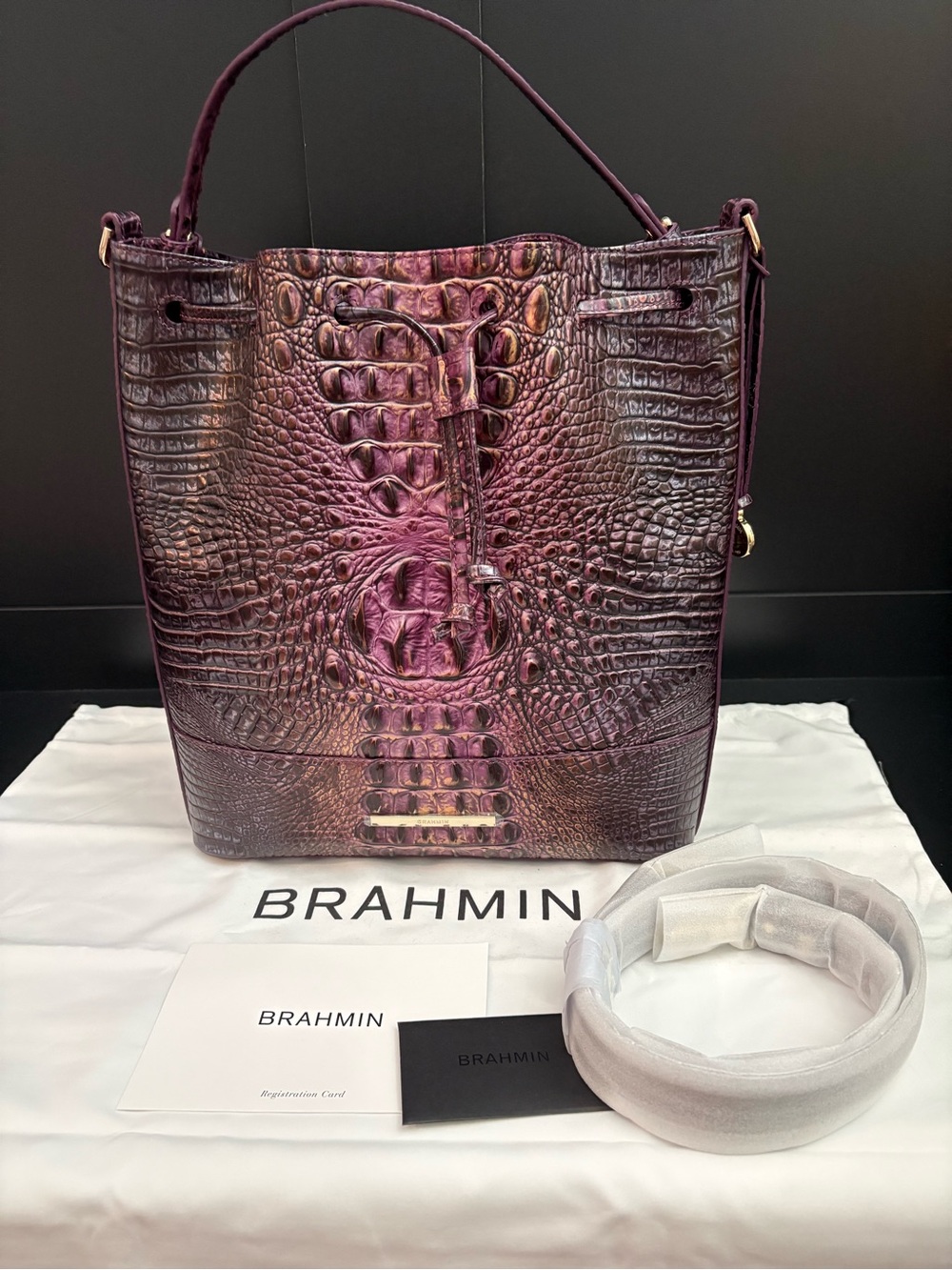 Brahmin Marlowe Fig Jam Melbourne Croc-Embossed Leather Tote